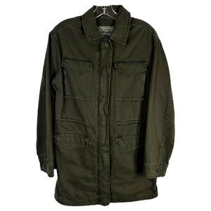 Levi Strauss Size XS Jean Jacket Dark Green Mid Length Womens Drawstring Zip 679